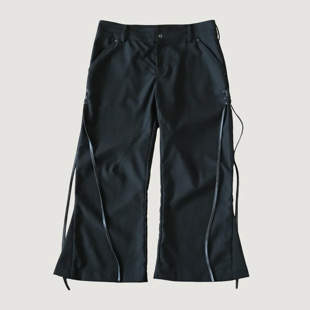 Burrough Pteruge Flared Pant Gender Neutral Black Leather Tassel Avant Garde XL